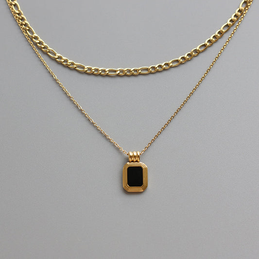 Obsidian Pendant with Double Trace Necklace