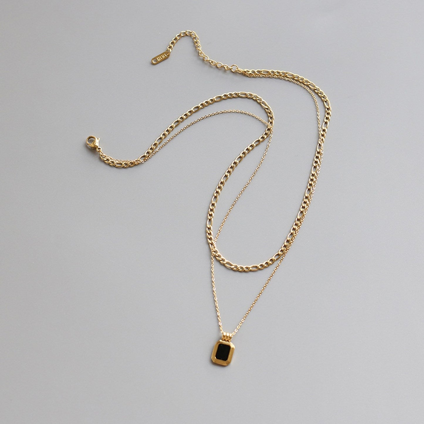 Obsidian Pendant with Double Trace Necklace