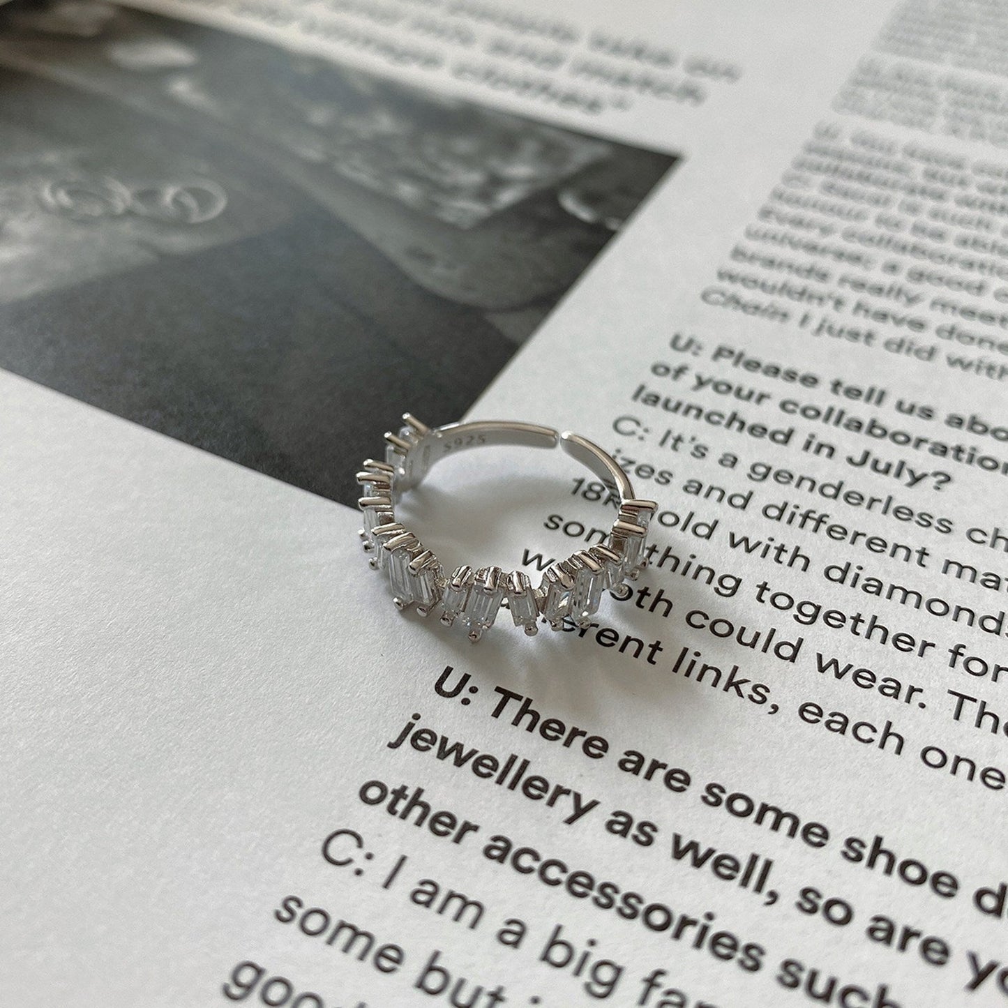 Sterling Silver S925 Zirconia Crystal Art Irregular Adjustable Ring Gift for Her - Pantsnsox