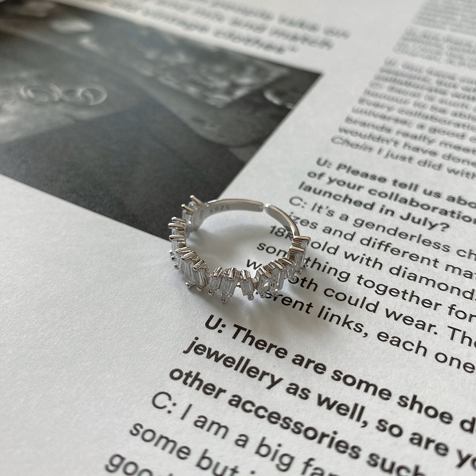 Sterling Silver S925 Zirconia Crystal Art Irregular Adjustable Ring Gift for Her - Pantsnsox