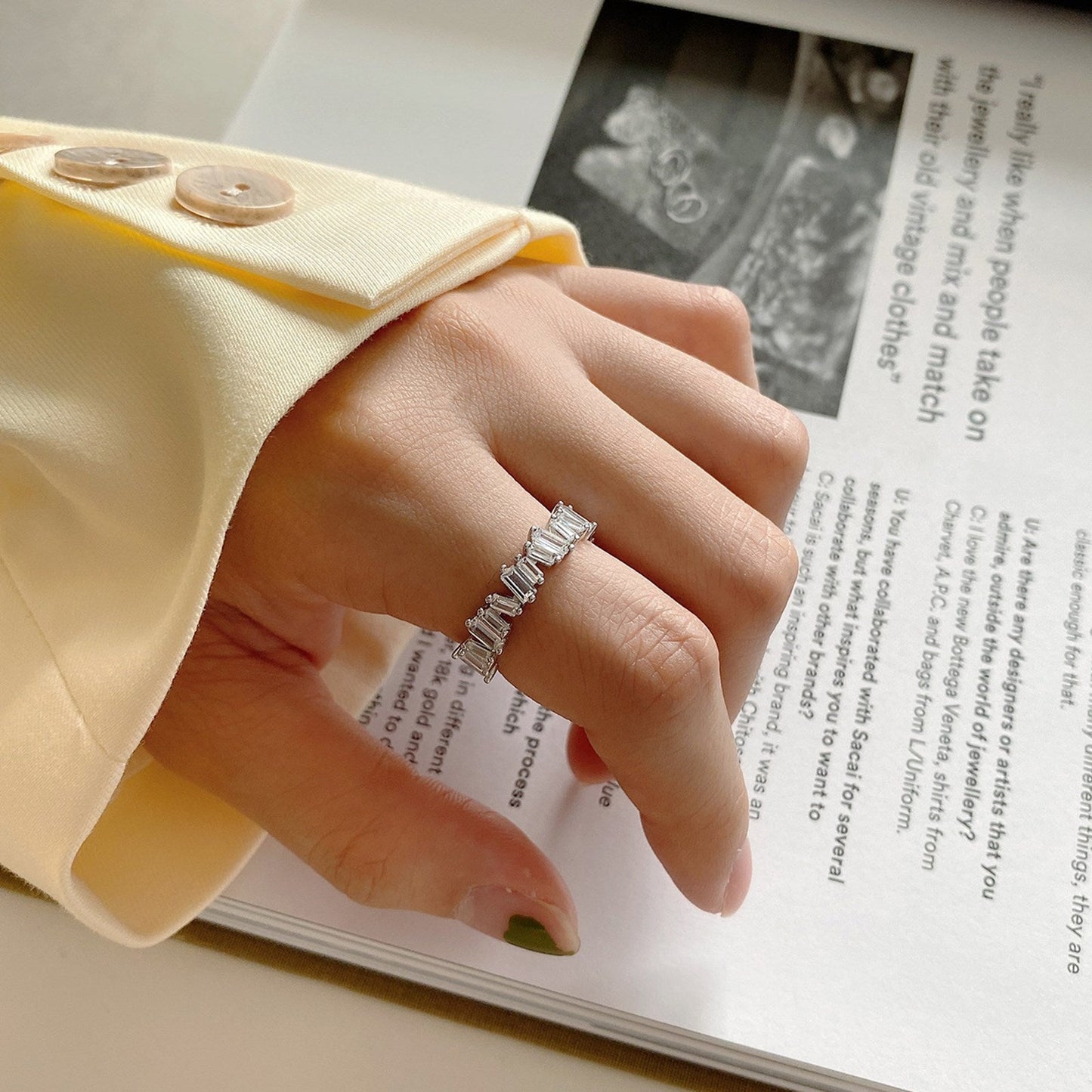 Sterling Silver S925 Zirconia Crystal Art Irregular Adjustable Ring Gift for Her - Pantsnsox